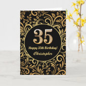 35. Geburtstag Schwarz-Gold-Blütenmuster Karte (Gelbe Blume)