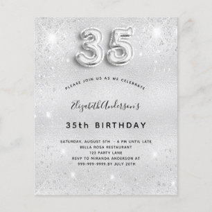 35. Geburtstag Silber Glitzer Einladung Flyer