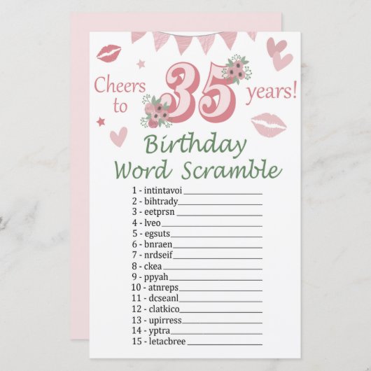 35. Geburtstag Word Scramble Game (Vorne/Hinten)