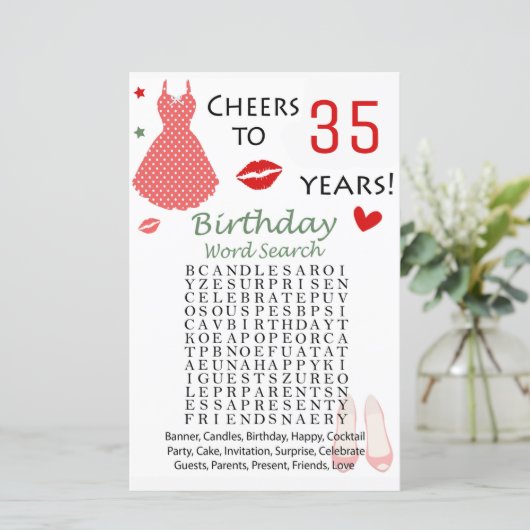 35. Geburtstag Word Search Game (Stehend Vorderseite)
