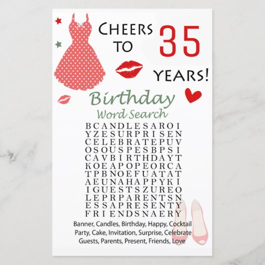 35. Geburtstag Word Search Game (Vorderseite)