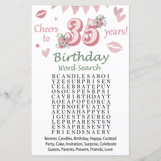 35. Geburtstag Word Search Game (Vorderseite)