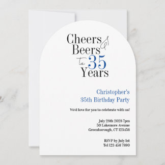 35. Geburtstags Cheers Beers Party Blaue Typografi Einladung
