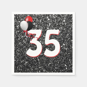 35. Geburtstagsballons auf dem Schwarzen Glitzer N Serviette