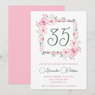 35. Geburtstagseinladungen Floral Elegant Pink Einladung