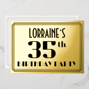 35. Geburtstagsfeier: Art Deco-Look „35“ und Name Folieneinladung