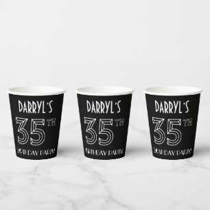 35. Geburtstagsparty: Art-Déco-Stil + Individuelle Pappbecher
