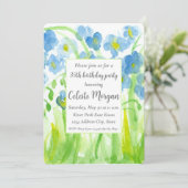 35. Geburtstagsparty Einladung Blue Wildblumen (Stehend Vorderseite)
