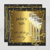 35. Geburtstagsparty Einladungen Elegantes Schwarz (Vorne/Hinten)