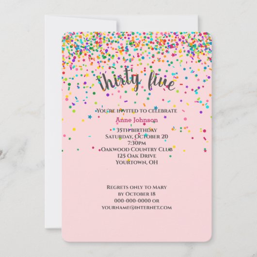 35. Geburtstagsparty Konfetti Einladung (Vorderseite)