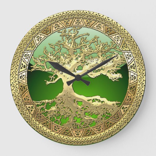 [35] Golden Celtic Tree of Life Große Wanduhr (Vorderseite)