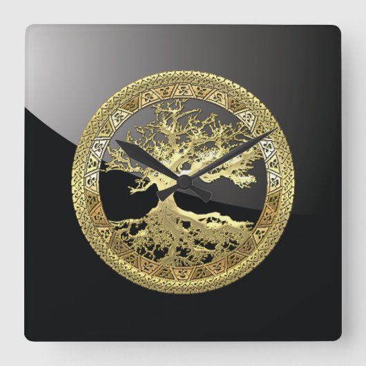 [35] Golden Celtic Tree of Life Quadratische Wanduhr (Vorderseite)