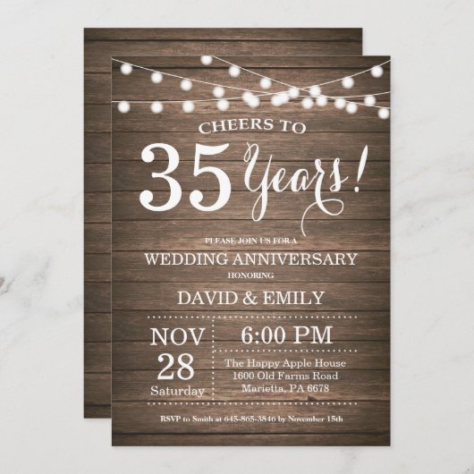 35. Hochzeitstag Einladung rustikales Holz (Vorne/Hinten)