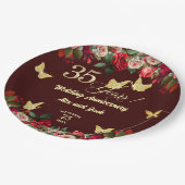 35. Hochzeitstag Elegante Florale Gold Pappteller (Schrägansicht)