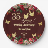 35. Hochzeitstag Elegante Florale Gold Pappteller (Vorderseite)