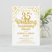 35. Hochzeitstag - Gold & Weiß Einladung (Stehend Vorderseite)