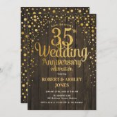 35. Hochzeitstag - Holz & Gold Einladung (Vorne/Hinten)