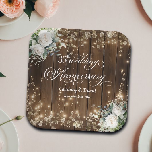 35. Hochzeitstag Rustikale Saitenlichter Pappteller