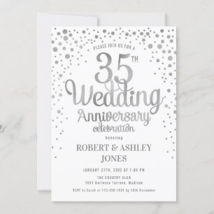 35. Hochzeitstag - Silber & Weiß Einladung