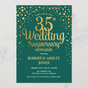 35. Hochzeitstag - Smaragdgrün & Gold Einladung