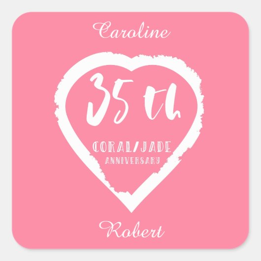 35. Hochzeitstag traditionelle Korallenjade Quadratischer Aufkleber (Vorderseite)