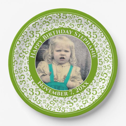 35 Ihr Foto Random Number Pattern Grün/Weiß Pappteller (Vorderseite)