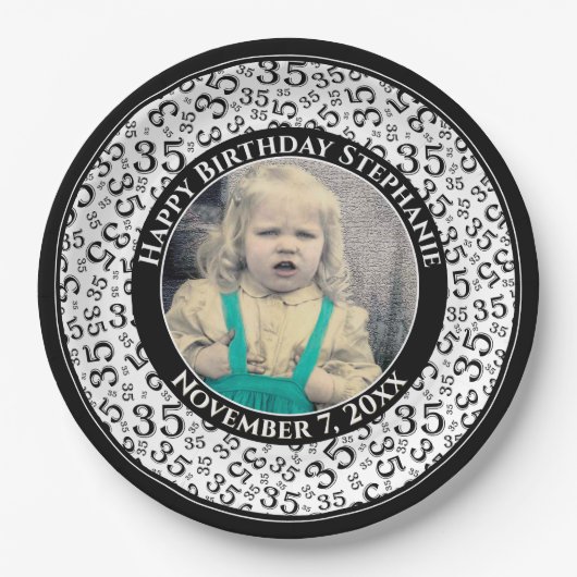 35 Ihr Foto Random Zahlenmuster Schwarz/Weiß Pappteller (Vorderseite)