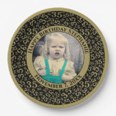 35 Ihr Foto Zufallszahlenmuster Schwarz/Gold Pappteller (Vorderseite)
