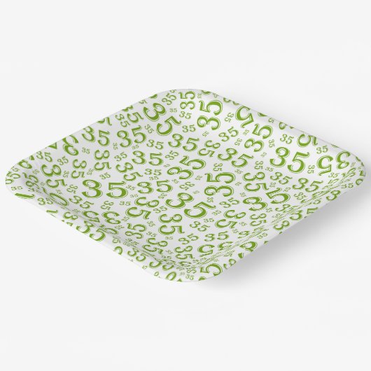 35 Jahre Random Zahlenmuster Grün/Weiß Pappteller (Gewinkelt)