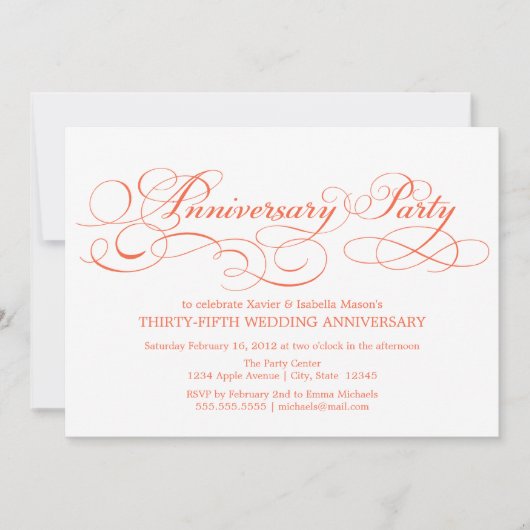 35. Jahrestag | Weiß/Koralle Einladung (Vorderseite)