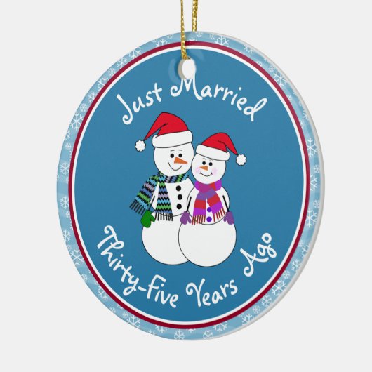 35. Jubiläum Geschenk Spaß Snow Couple Weihnachten Keramik Ornament (Links)