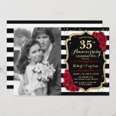 35. Jubiläum mit Foto - Gold Black Red Einladung (Vorne/Hinten)