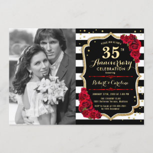 35. Jubiläum mit Foto - Gold Schwarz Rot Einladung