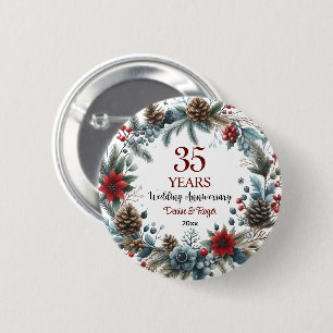 35. Korallenhochzeit Jubiläum Eleganter Winter Button