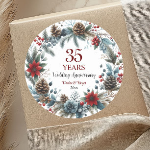 35. Korallenhochzeit-Jubiläum Eleganter Winter Runder Aufkleber