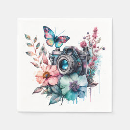 35 mm Kamera inmitten von Blume und Schmetterling Serviette