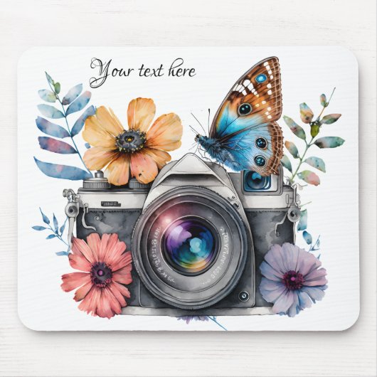 35 mm Kamera mit Blume und Schmetterling Mousepad (Vorne)