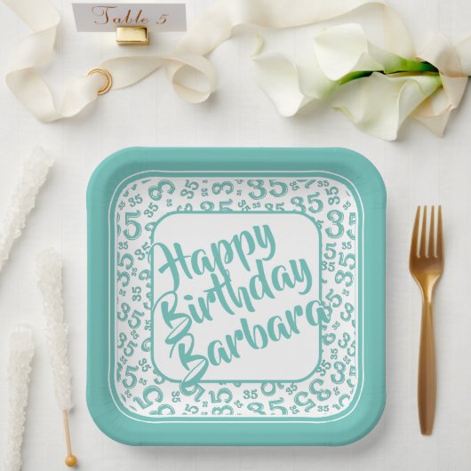 35. Party Random Number Pattern Aquamarin/weiß Pappteller (Hochzeit)
