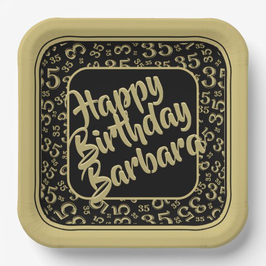 35. Party Random Number Pattern Black/Gold Pappteller (Vorderseite)