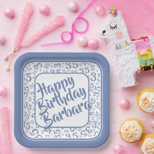 35. Party Random Number Pattern Blau/Weiß Pappteller (Party)