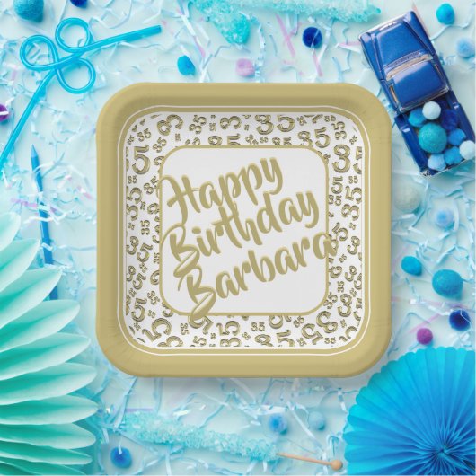 35. Party Random Number Pattern Gold/Weiß Pappteller (Party)