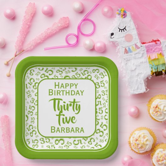 35. Party Random Number Pattern Grün/Weiß Pappteller (Party)