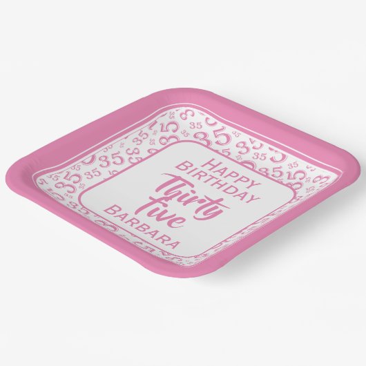 35. Party Random Number Pattern Rosa/Weiß Pappteller (Gewinkelt)