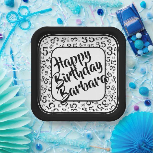 35. Party Random Number Pattern Schwarz/Weiß Pappteller (Party)