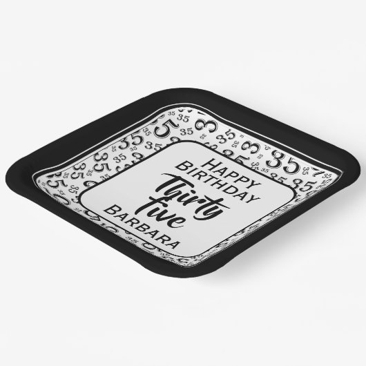 35. Party Random Number Pattern Schwarz/Weiß Pappteller (Gewinkelt)