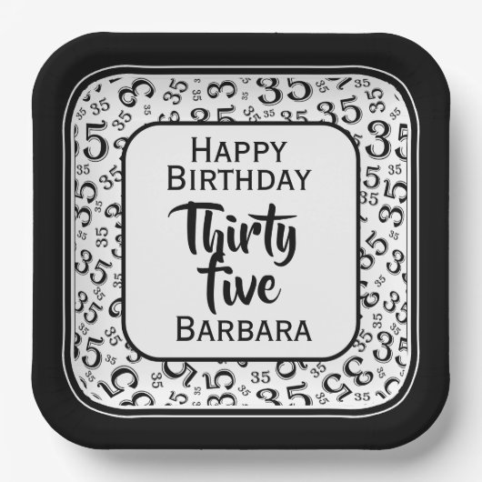 35. Party Random Number Pattern Schwarz/Weiß Pappteller (Vorderseite)