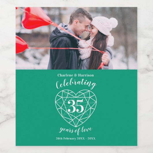35. smaragdliches Hochzeitstag Foto Weinetikett (Einzelnes Label)