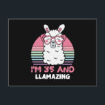 35 Year Old Bday Llamazing 35th Birthday Llama Postkarte<br><div class="desc">Retro Vintage Style Birthday Gift Design Perfect To Pair With Shorts,  Leggings Or Jeans For A Casual Yet Trendy Look. Humorous Funny Humor Birthday Gift Outfit For Family Member,  Loved One Or Yourself. Matches Loads Of Clothes. GET YOURS TODAY!</div>