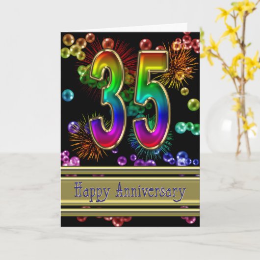 35th anniversary with fireworks and bubbles karte (Gelbe Blume)