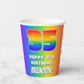 35th Birthday: Colorful, Fun Rainbow Pattern # 35 Pappbecher (Rückseite)
